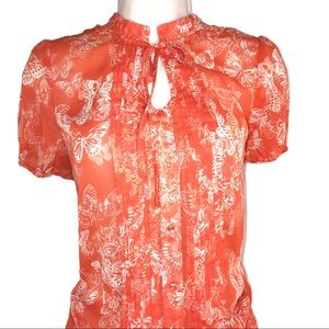 Cute Tied Neck Orange White Floral Top